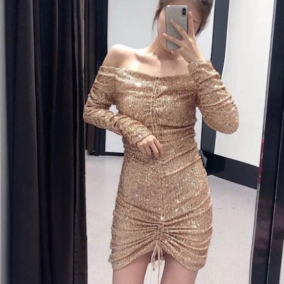 NWT Zara Blogger Draped Sequin Dress. - Picture 3 of 16